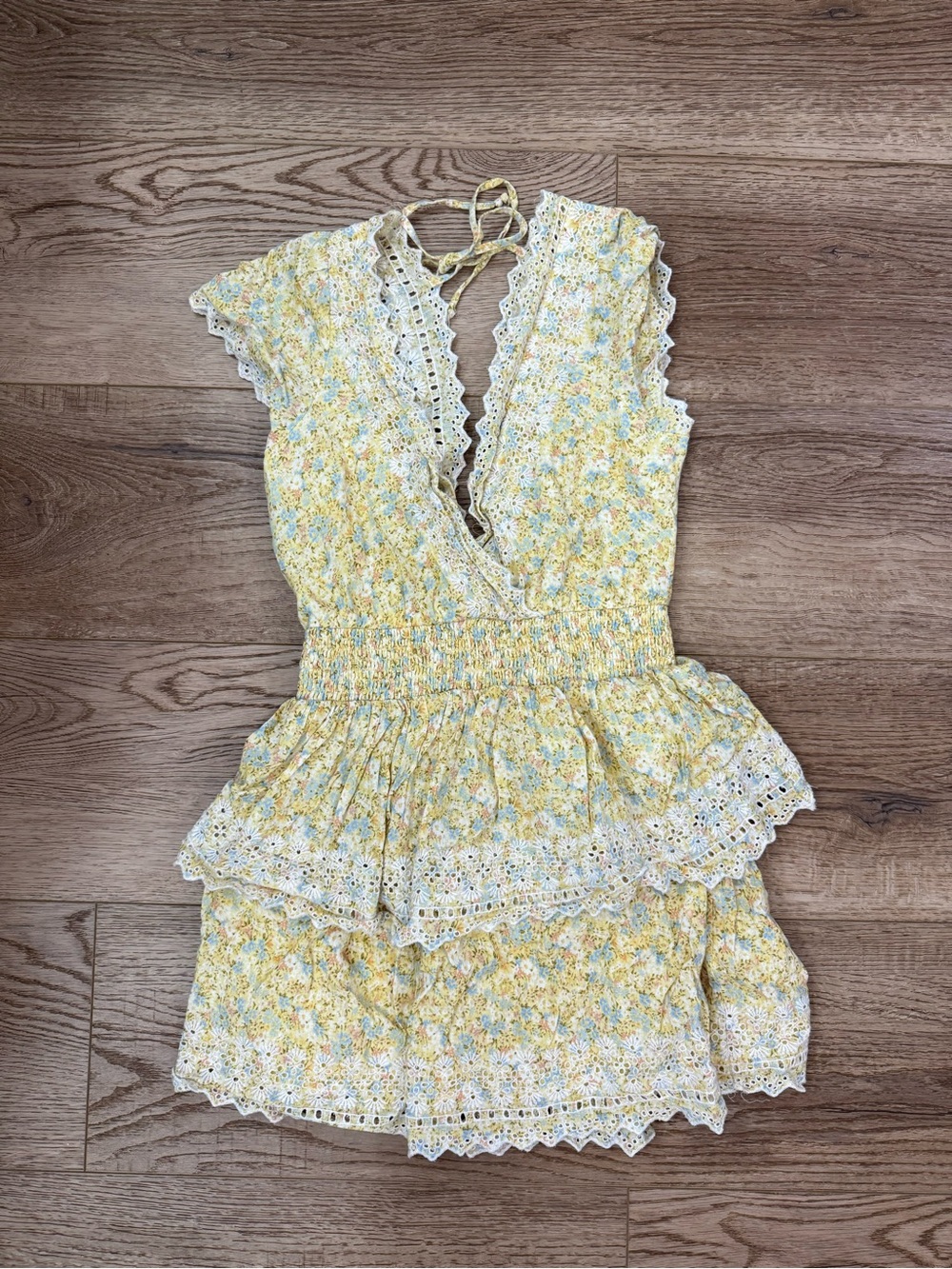 American Eagle Outfitters Yellow Floral Eyelet Mini Dress